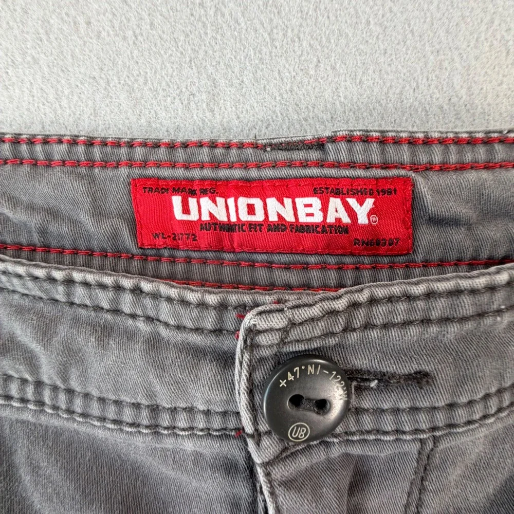 Unionbay Men Grey Cotton Stretch Multi Pocket Cargo Shorts Size 32 Workwear Y2K